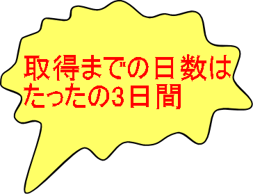 取得までの日数は たったの3日間 